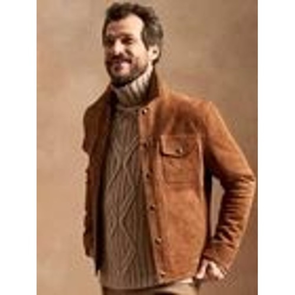 NWOT Banana Republic BR K LOVE 18 Mens Camel Brown‎ Goat Suede Trucker Jacket M